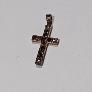 Vintage Faux Ruby Gold Tone Cross Pendant